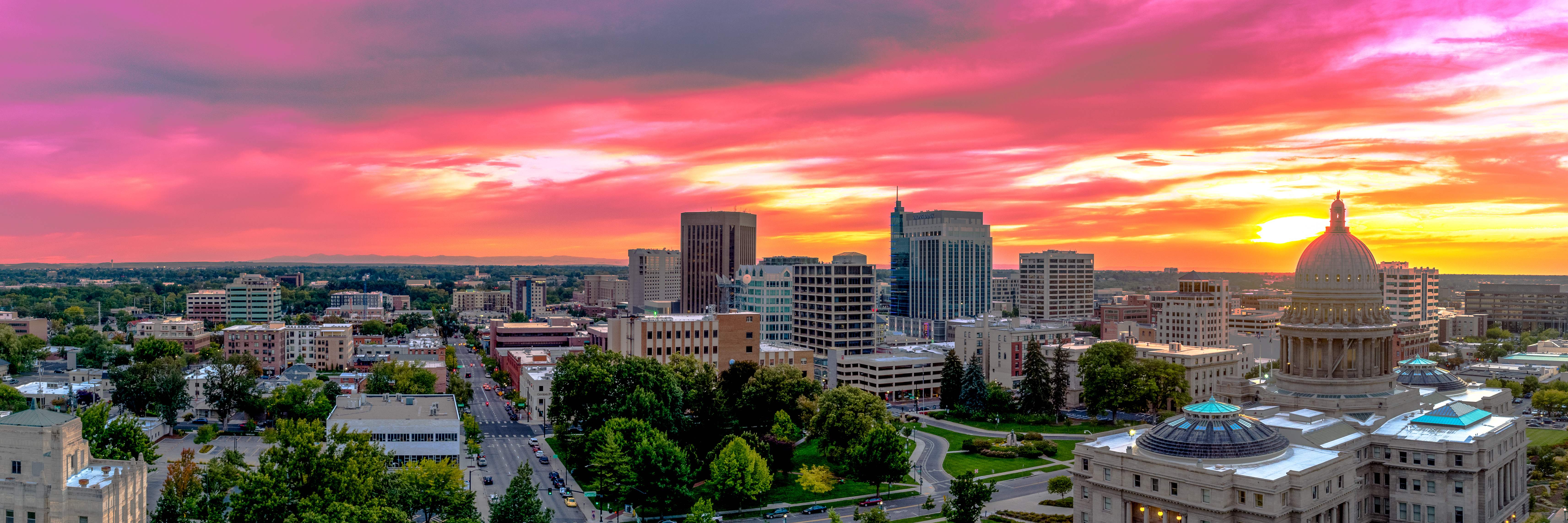 Boise Idaho skyline at sunset